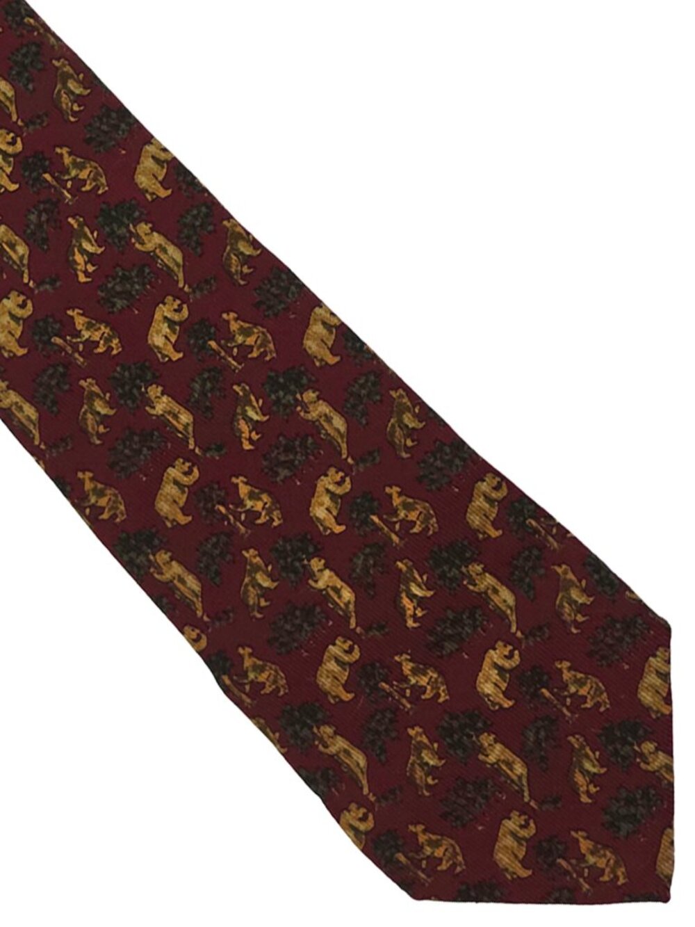 Holland & Holland UK Brown Bears Trees Brick Red 100% Wool Necktie Tie 3.75 x 59